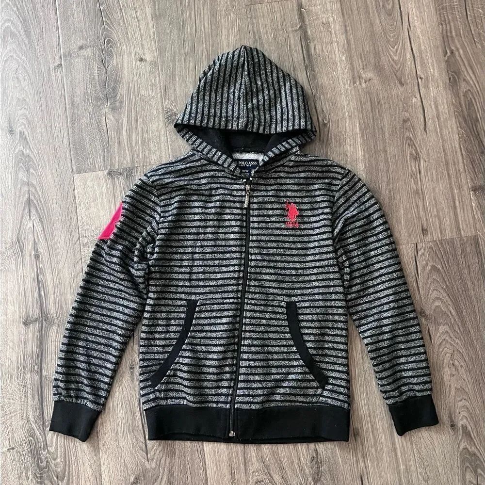 U.S Polo Assn Boys Hooded Striped Jacket Size 10-12